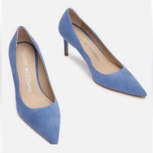 Stuart Weitzman Sky Blue Suede Pointed Toe Heels - Linsi 75, Size 37